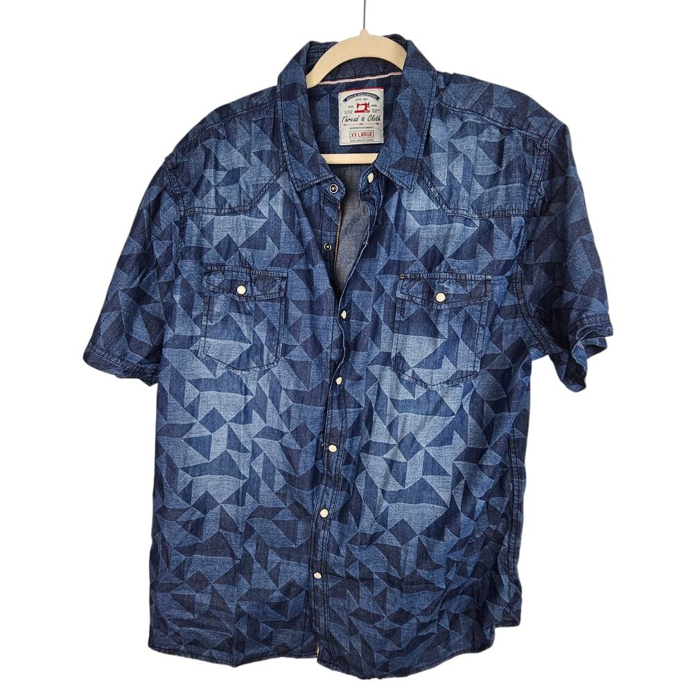 Thread & Cloth Shirt Pearl Snap Western Shirt Short Sleeve Button Up XXL Blue